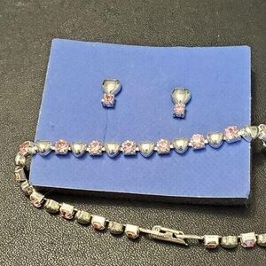 Avon silver tone pink heart earrings and bracelet